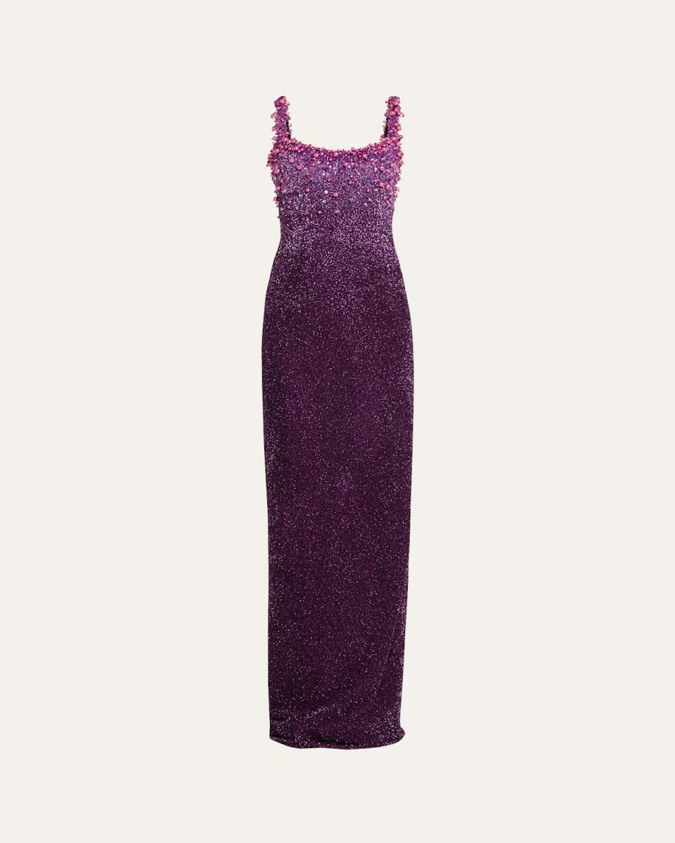 Ombre Crystal Sequined Column Gown